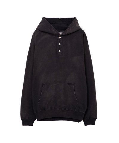 画像1: KAMIYA (Distressed Henry Neck Hoodie) BLACK