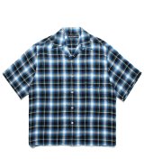 WACKO MARIA (OMBRE CHECK OPEN COLLAR SHIRT S/S TYPE-1) BLUE