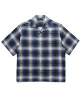 WACKO MARIA (OMBRE CHECK OPEN COLLAR SHIRT S/S TYPE-2) BLUE
