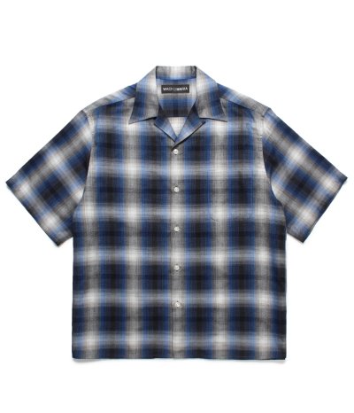 画像1: WACKO MARIA (OMBRE CHECK OPEN COLLAR SHIRT S/S TYPE-2) BLUE