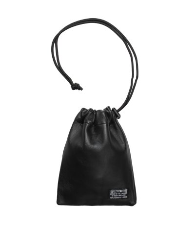 画像1: WACKO MARIA (SHEEP LEATHER DRAWSTRING BAG) BLACK