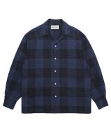 WACKO MARIA (OMBRE CHECK OPEN COLLAR SHIRT L/S) NAVY