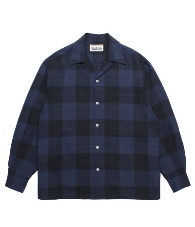 画像1: WACKO MARIA (OMBRE CHECK OPEN COLLAR SHIRT L/S) NAVY