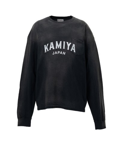 画像1: KAMIYA ("KAMIYA logo" Distressed Pocket L/S T-shirt) BLACK