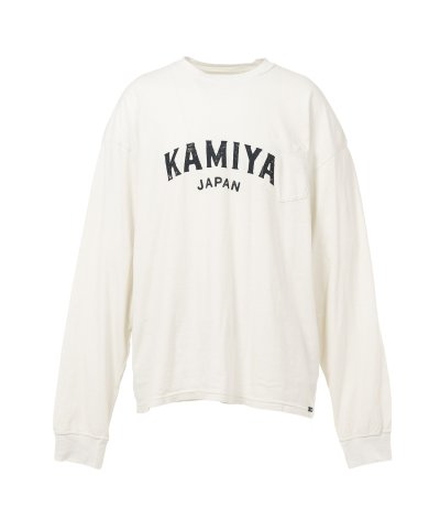 画像1: KAMIYA ("KAMIYA logo" Distressed Pocket L/S T-shirt) WHITE