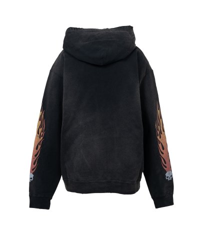 画像2: KAMIYA ("Skull Flame" Distressed Zip-up Hoodie) BLACK