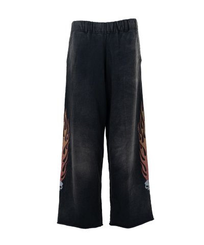 画像1: KAMIYA ("Skull Flame" Distressed Sweat Pants) BLACK