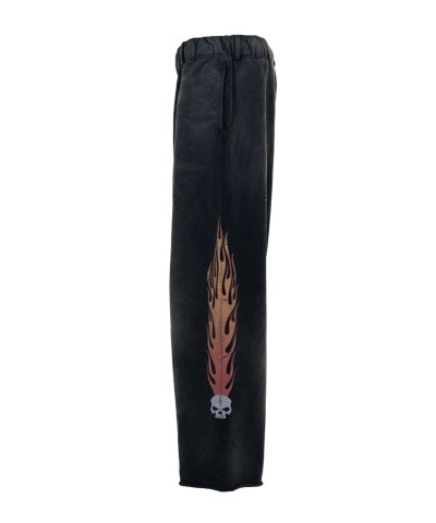 画像2: KAMIYA ("Skull Flame" Distressed Sweat Pants) BLACK