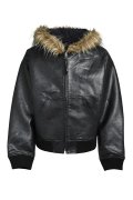 BREATH (FAUX LEATHER FUR HOODED JACKET) BLACK