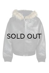 BREATH (FAUX LEATHER FUR HOODED JACKET) BLACK