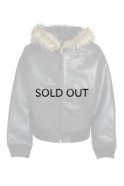 画像1: BREATH (FAUX LEATHER FUR HOODED JACKET) BLACK