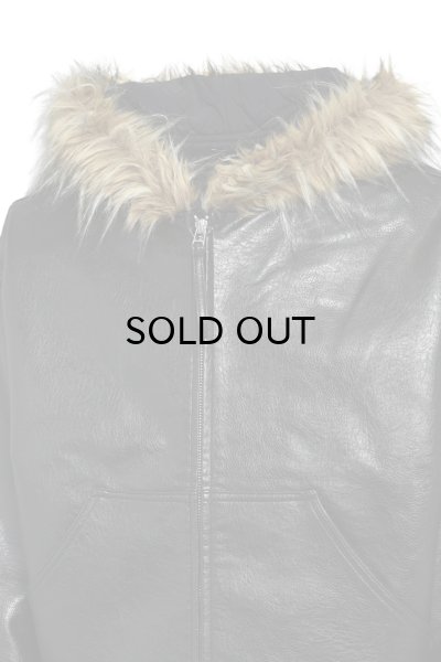 画像3: BREATH (FAUX LEATHER FUR HOODED JACKET) BLACK