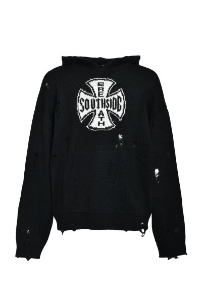 画像1: BREATH (SOUTHSIDE CROSS DAMAGE MOHAIR HOODIE) BLACK