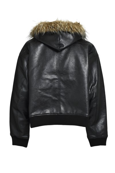 画像2: BREATH (FAUX LEATHER FUR HOODED JACKET) BLACK