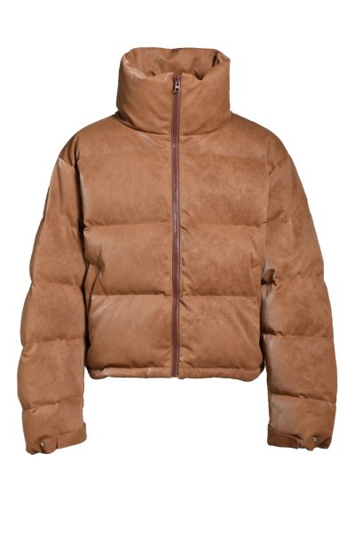 画像1: BREATH (FAUX LEATHER SHRINK DOWN JACKET) BROWN