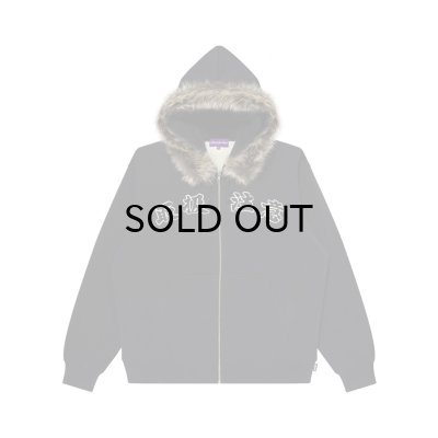 画像1: BLACK EYE PATCH (FAUX FUR HOODED HWC ZIP HOODIE) BLACK