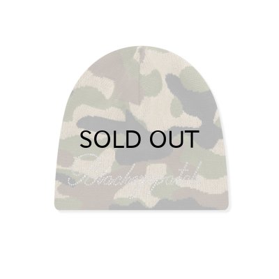 画像1: BLACK EYE PATCH (RHINESTONED SCRIPT SINGLE BEANIE) W.CAMO