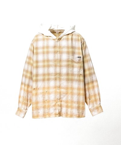 画像1: KAMIYA (Distressed Hooded Checked Shirt) YELLOW