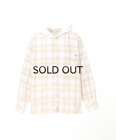 画像1: KAMIYA (Distressed Hooded Checked Shirt) YELLOW