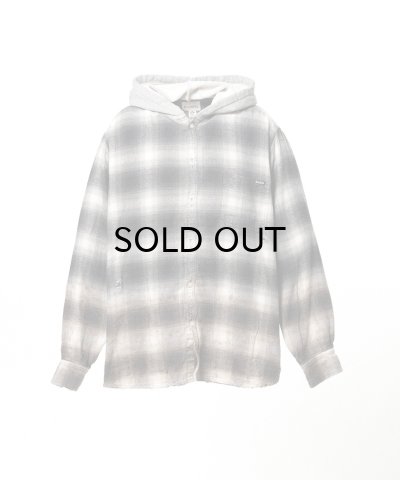 画像1: KAMIYA (Distressed Hooded Checked Shirt) BLACK