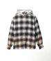 画像1: KAMIYA (Distressed Hooded Checked Shirt) BLACK (1)