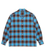 WACKO MARIA (OMBRE CHECK OPEN COLLAR SHIRT L/S TYPE-1) BLUE