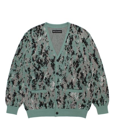 画像1: WACKO MARIA (DIGITALCAMO JACQUARD CARDIGAN) GREEN