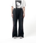 KAMIYA ("CRAYON FLAME" Distressed Bootcut Sweat Pants) BLACK