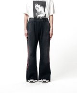 KAMIYA ("CRAYON FLAME" Distressed Bootcut Sweat Pants) BLACK