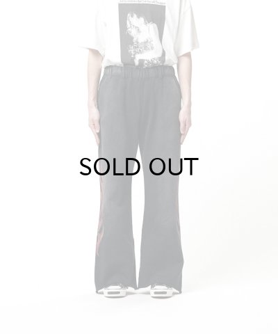 画像1: KAMIYA ("CRAYON FLAME" Distressed Bootcut Sweat Pants) BLACK