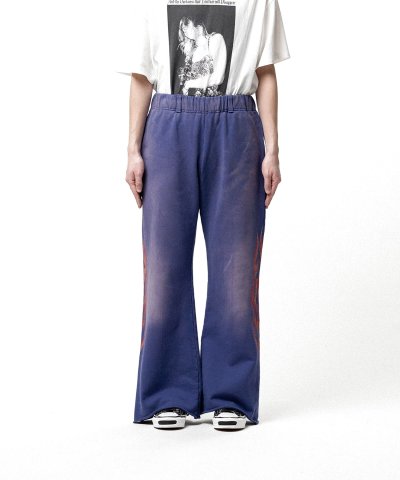 画像1: KAMIYA ("CRAYON FLAME" Distressed Bootcut Sweat Pants) NAVY