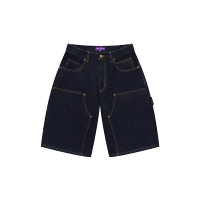 画像2: BLACK EYE PATCH (STENCIL LOGO DOUBLE KNEE DENIM SHORTS) INDIGO