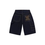 BLACK EYE PATCH (STENCIL LOGO DOUBLE KNEE DENIM SHORTS) INDIGO