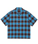 WACKO MARIA (OMBRE CHECK OPEN COLLAR SHIRT S/S TYPE-2) BLUE