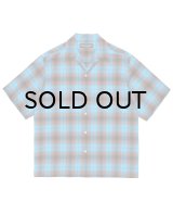 WACKO MARIA (OMBRE CHECK OPEN COLLAR SHIRT S/S TYPE-2) BLUE