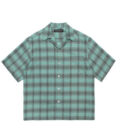 画像1: WACKO MARIA (OMBRE CHECK OPEN COLLAR SHIRT S/S TYPE-3) GREEN