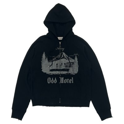 画像1: DAIRIKU ("ODD HOTEL" SILK-COTTON ZIP UP HOODIE) BLACK