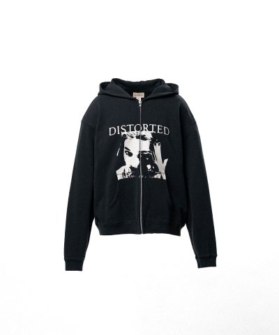 画像1: KAMIYA ("DISTORTED Girl" Zip-up Hoodie) BLACK