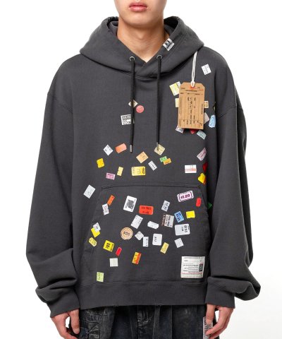 画像1: Maison MIHARA YASUHIRO (Price Tag Sticker Printed Hoodie) BLACK