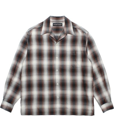 画像1: WACKO MARIA (OMBRE CHECK OPEN COLLAR SHIRT L/S TYPE-2) BROWN