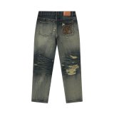 BLACK EYE PATCH (B EMBLEM DAMAGED SLIM JEANS) INDIGO