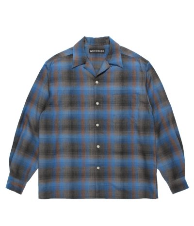 画像1: WACKO MARIA (OMBRE CHECK OPEN COLLAR SHIRT L/S TYPE-6) BLUE