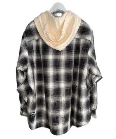 画像2: KAMIYA (OG Check Sun-Faded Hooded Shirt) BLACK