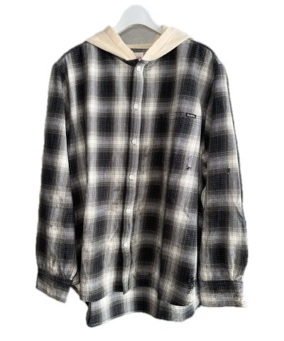 画像1: KAMIYA (OG Check Sun-Faded Hooded Shirt) BLACK
