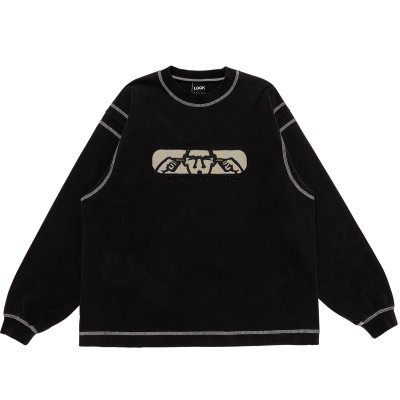 画像1: LQQK STUDIO (GRAPHIC STITCH CREWNECK) WASHED BLACK