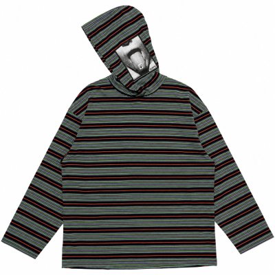画像1: LQQK STUDIO (MULTI BORDER HOODED L/S TEE SEXHIPPIES COLLABORATION) BLACK
