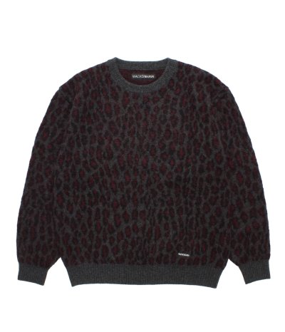 画像1: WACKO MARIA (LEOPARD MOHAIR JACQUARD CREW NECK SWEATER) CHARCOAL