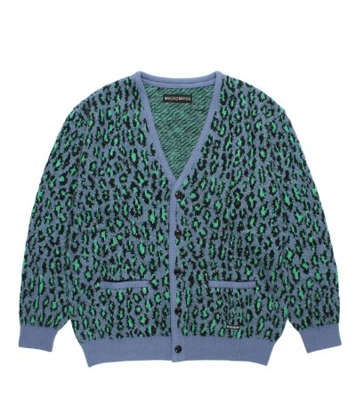 画像1: WACKO MARIA (LEOPARD MOHAIR JACQUARD CARDIGAN) BLUE
