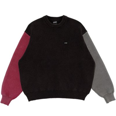 画像1: LQQK STUDIO (WAFFLE KNIT CREW) COLOR BLOCK