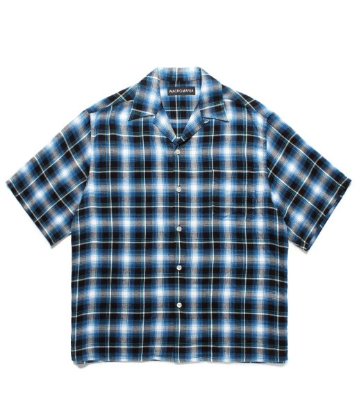 画像1: WACKO MARIA (OMBRE CHECK OPEN COLLAR SHIRT S/S TYPE-1) BLUE (1)